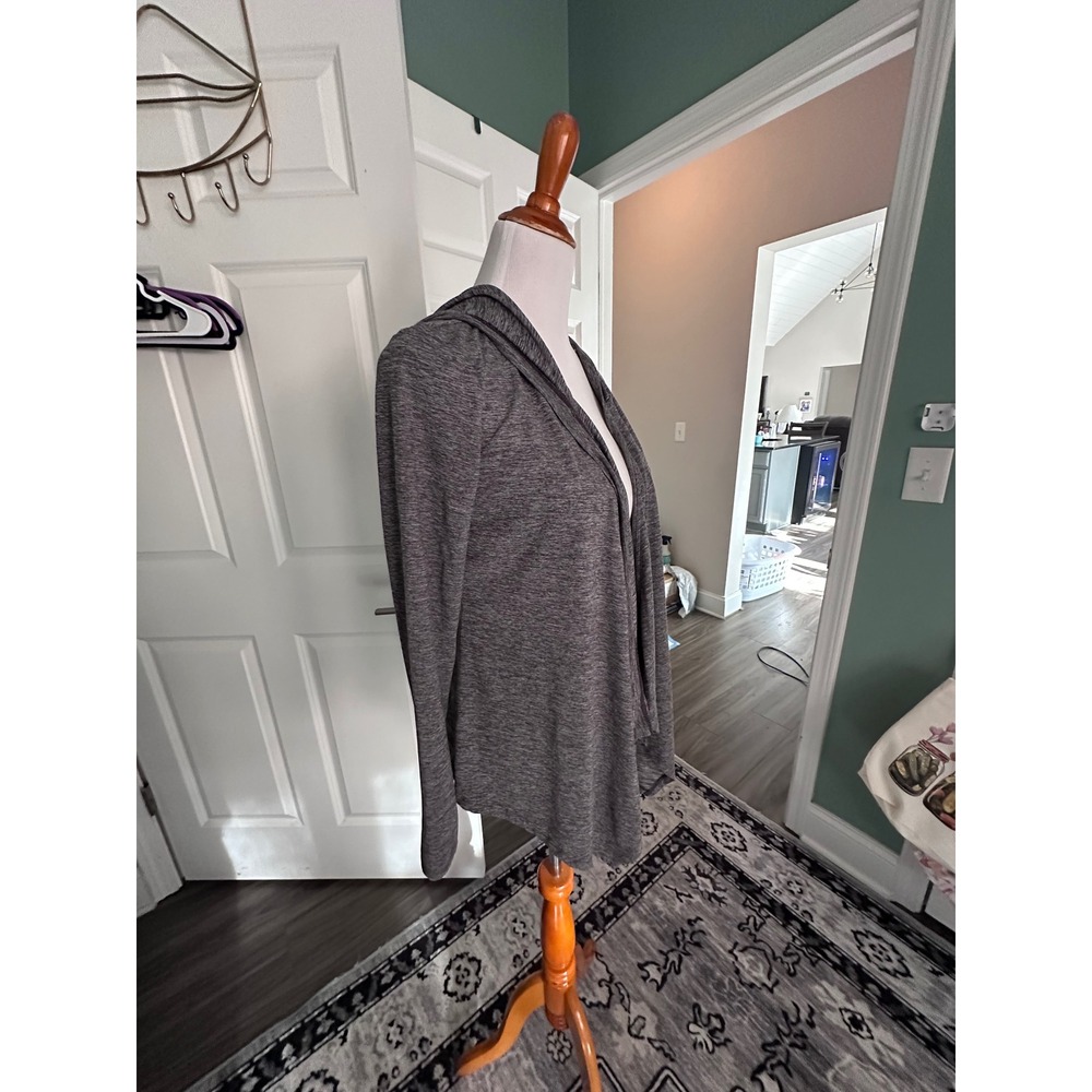 Reebok Womens Gray Space Dye Open Front Hooded Cardigan Size Medium Activewear - Picture 11 of 13